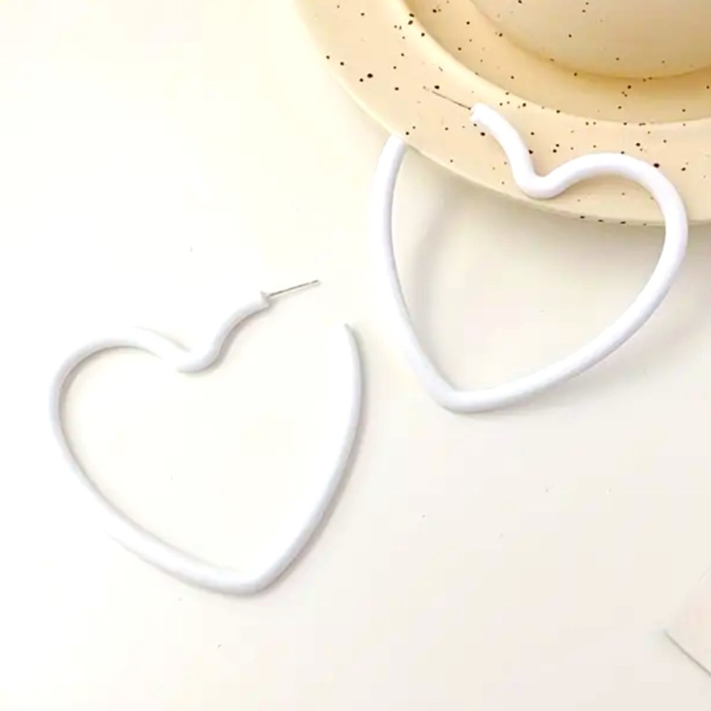 Super Large White Heart Hoop Earrings Valentine Love Acrylic